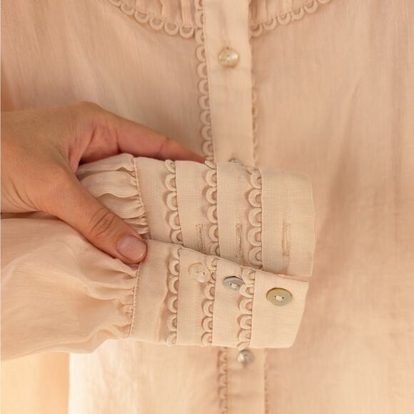 NWOT MOS The Label Ivory Meadow Blouse Button Linen Blend Long Sleeve, size US 6 - Picture 6 of 10